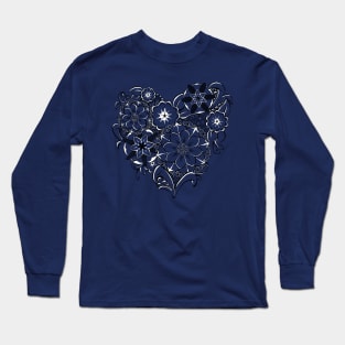 Zentangle Heart - black and white Long Sleeve T-Shirt
